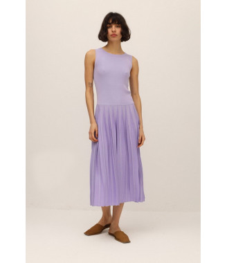 Lilac Midi Dress With Pleated Skirt