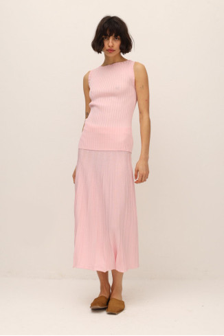 Pink Viscose Pleated Effect Skirt