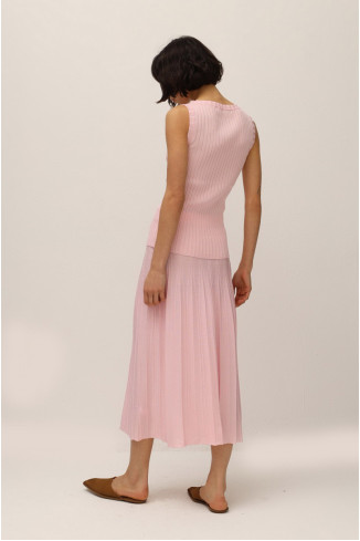 Pink Viscose Pleated Effect Skirt